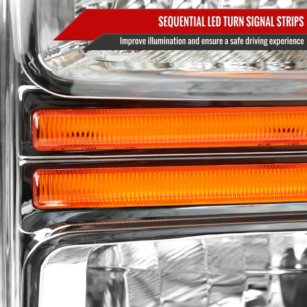Spec-D Headlights Ford F250 F350F450 F550 Super Duty (2008-2010) OE Style w/ LED Sequential Signal - Chrome or Black - Image 5