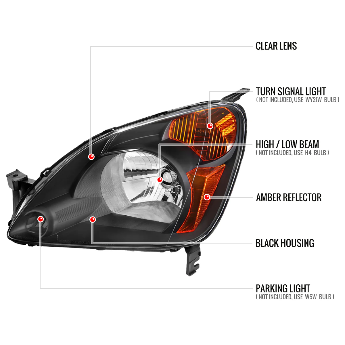 Spec-D Headlights Honda CRV (2002 2003 2004) OEM Replacement w/ Amber Corners - Image 4