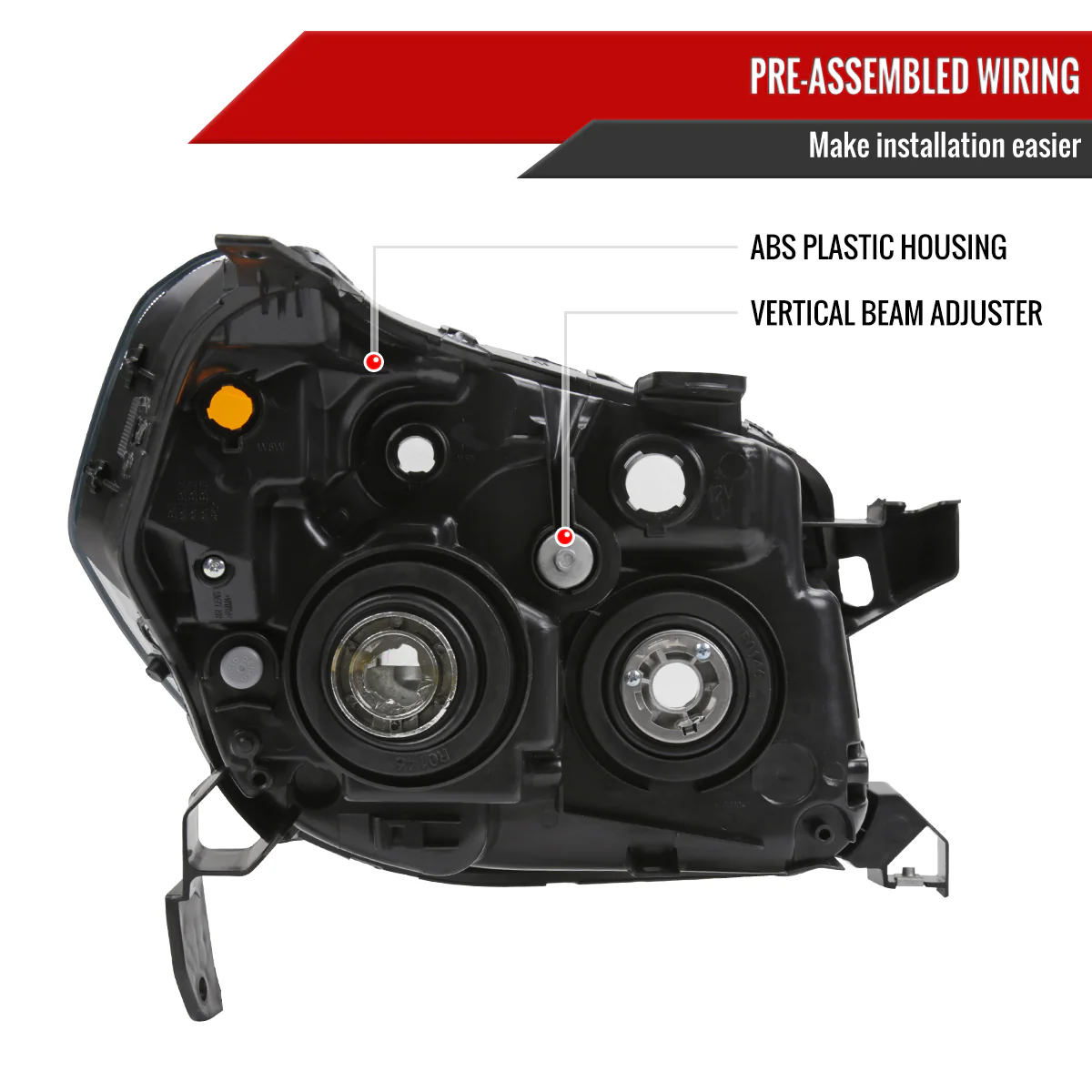 Spec-D Projector Headlights Honda Pilot (2006-2008) Chrome / Black Housing OEM Replacement - Image 13