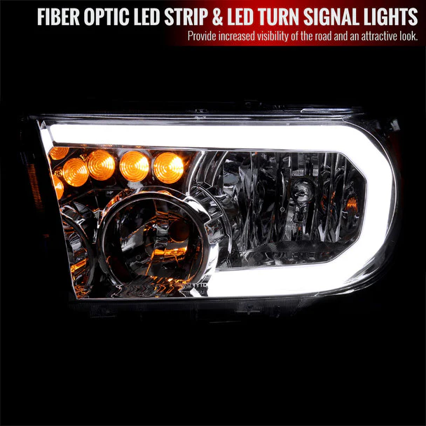 Spec-D Headlights Toyota Tundra (07-13) Sequoia (08-17) OE Style w/ LED Tube & LED Turn Signal - Chrome or Black - Image 2