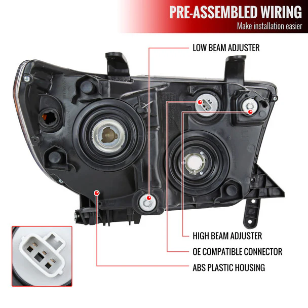 Spec-D Headlights Toyota Tundra (07-13) Sequoia (08-17) OE Style w/ LED Tube & LED Turn Signal - Chrome or Black - Image 25