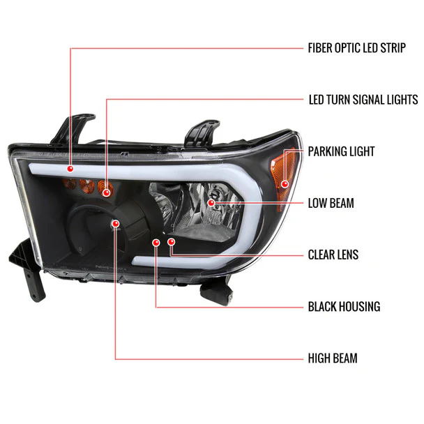 Spec-D Headlights Toyota Tundra (07-13) Sequoia (08-17) OE Style w/ LED Tube & LED Turn Signal - Chrome or Black - Image 26