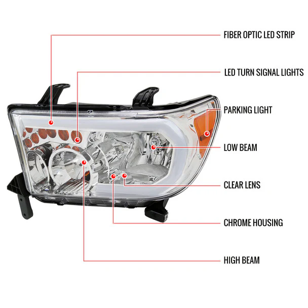 Spec-D Headlights Toyota Tundra (07-13) Sequoia (08-17) OE Style w/ LED Tube & LED Turn Signal - Chrome or Black - Image 8