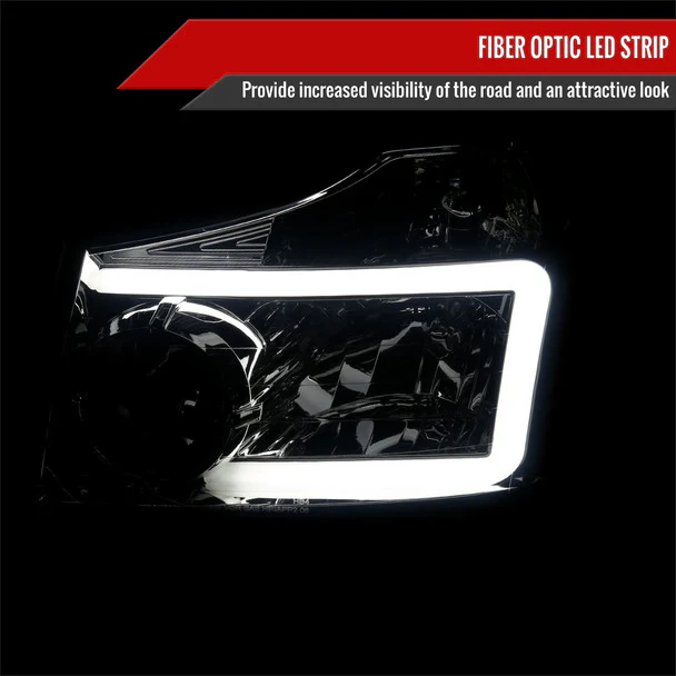 Spec-D Headlights Nissan Titan (04-15) Armada (04-07) OEM Replacement w/ LED Bar - Image 2