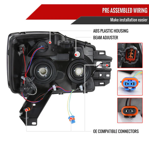 Spec-D Headlights Nissan Titan (04-15) Armada (04-07) OEM Replacement w/ LED Bar - Image 7
