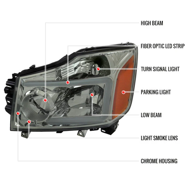 Spec-D Headlights Nissan Titan (04-15) Armada (04-07) OEM Replacement w/ LED Bar - Image 8
