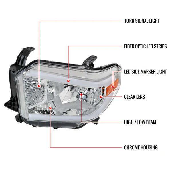 Spec-D Headlights Toyota Tundra (2014–2021) OE Style w/ LED Bar - Chrome or Black w/ Clear or Smoke Lens - Image 8