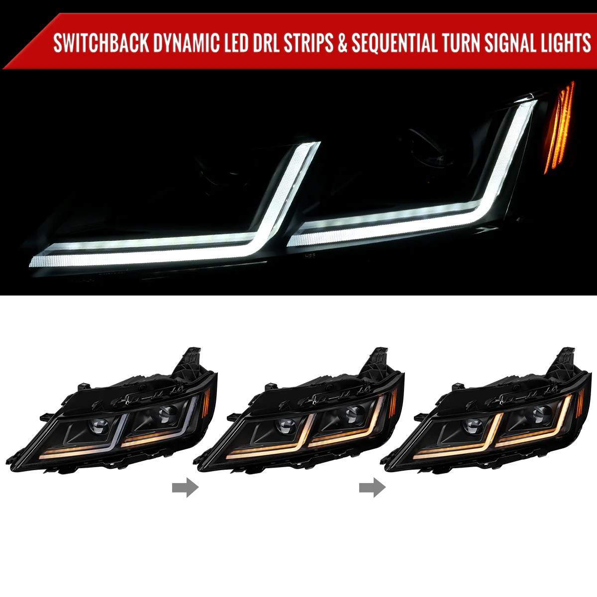 Spec-D Projector Headlights Chevy Impala (2014-2020) LED DRL w/ Sequential Turn Signal - Black - Image 3