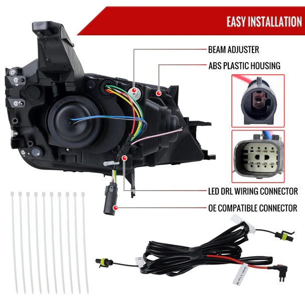 Spec-D Projector Headlights Chevy Impala (2014-2020) LED DRL w/ Sequential Turn Signal - Black - Image 7