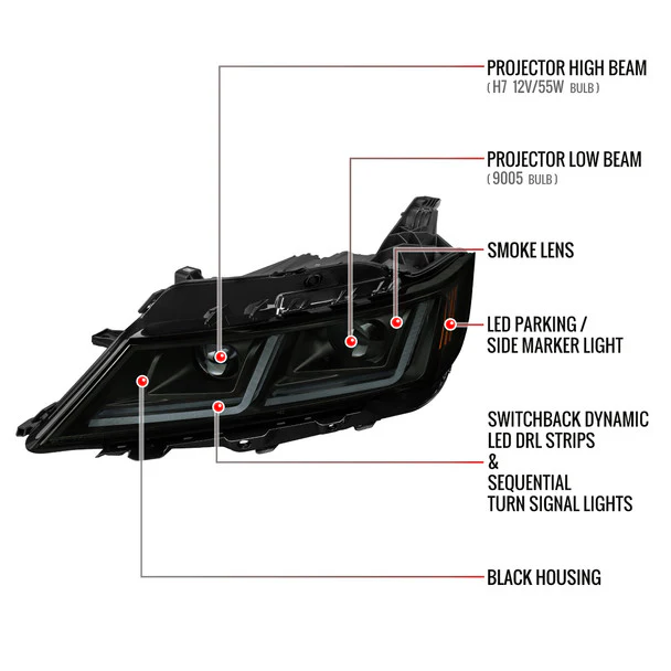 Spec-D Projector Headlights Chevy Impala (2014-2020) LED DRL w/ Sequential Turn Signal - Black - Image 8