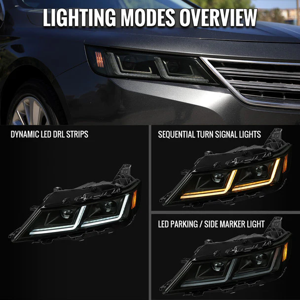 Spec-D Projector Headlights Chevy Impala (2014-2020) LED DRL w/ Sequential Turn Signal - Black - Image 9