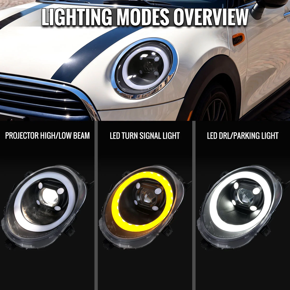 Spec-D LED Projector Headlights for Mini Cooper F55 / F56 / F57 (14-24) Clubman F54 (16-24) LED DRL Light Bar Black / Chrome - Clear or Smoked Lens - Image 15