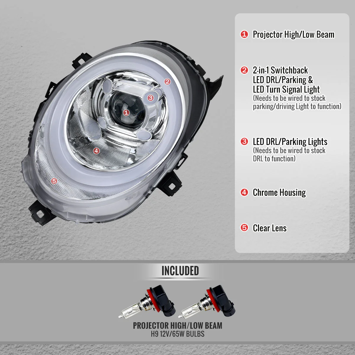 Spec-D LED Projector Headlights for Mini Cooper F55 / F56 / F57 (14-24) Clubman F54 (16-24) LED DRL Light Bar Black / Chrome - Clear or Smoked Lens - Image 19