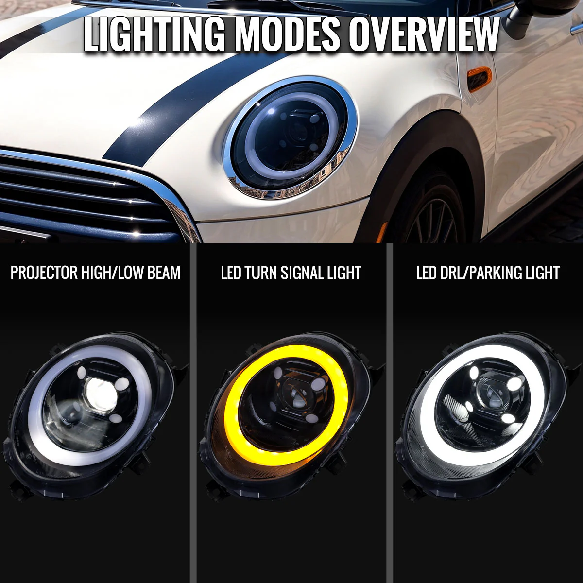 Spec-D LED Projector Headlights for Mini Cooper F55 / F56 / F57 (14-24) Clubman F54 (16-24) LED DRL Light Bar Black / Chrome - Clear or Smoked Lens - Image 8