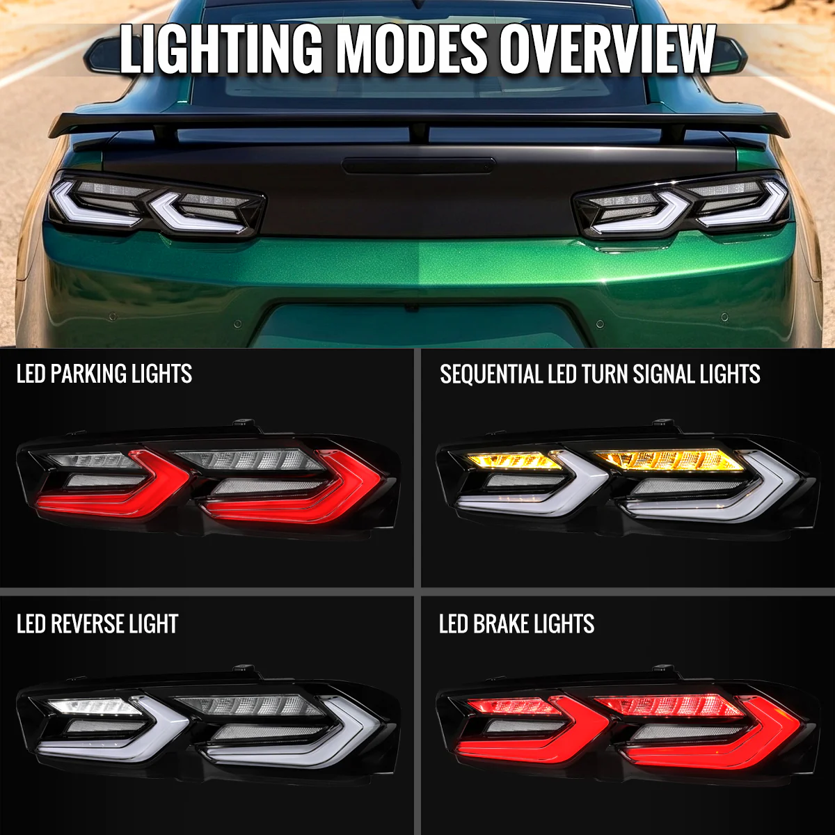 Spec-D LED Tail Lights for Chevy Camaro (2019-2023) C8 Style with Sequential Turn Signals - Clear or Smoked Lens - Image 5