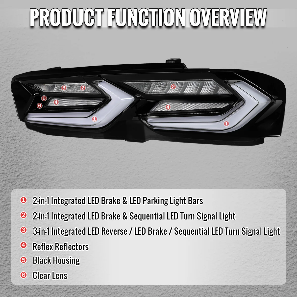 Spec-D LED Tail Lights for Chevy Camaro (2019-2023) C8 Style with Sequential Turn Signals - Clear or Smoked Lens - Image 7
