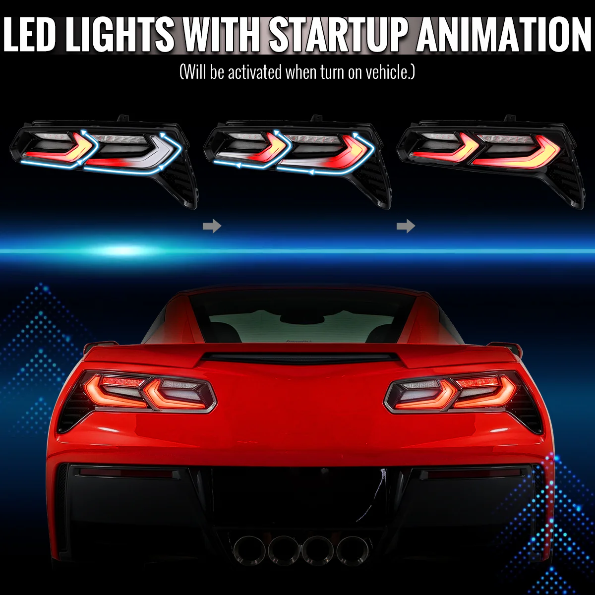 Spec-D LED Tail Lights for Chevy Corvette C7 (2014-2019) C8 Style with Sequential Turn Signals - Clear or Smoked Lens - Image 5
