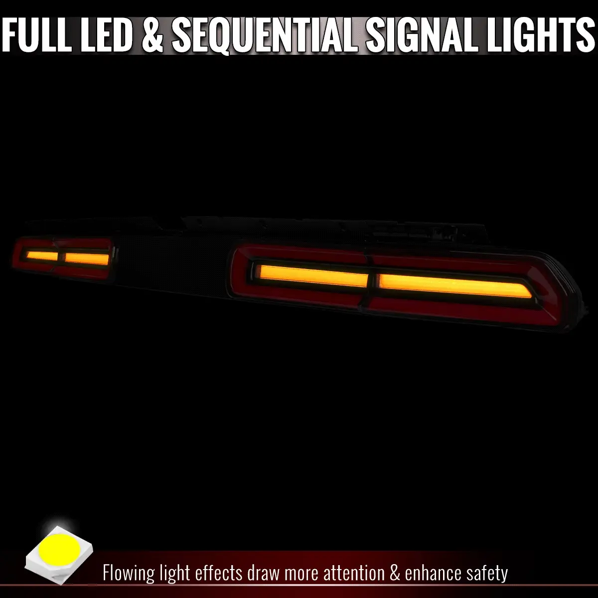 Spec-D LED Tail Lights for Dodge Challenger (2008-2014) Flowing Sequential Turn Signals - Clear or Red Lens - Image 4