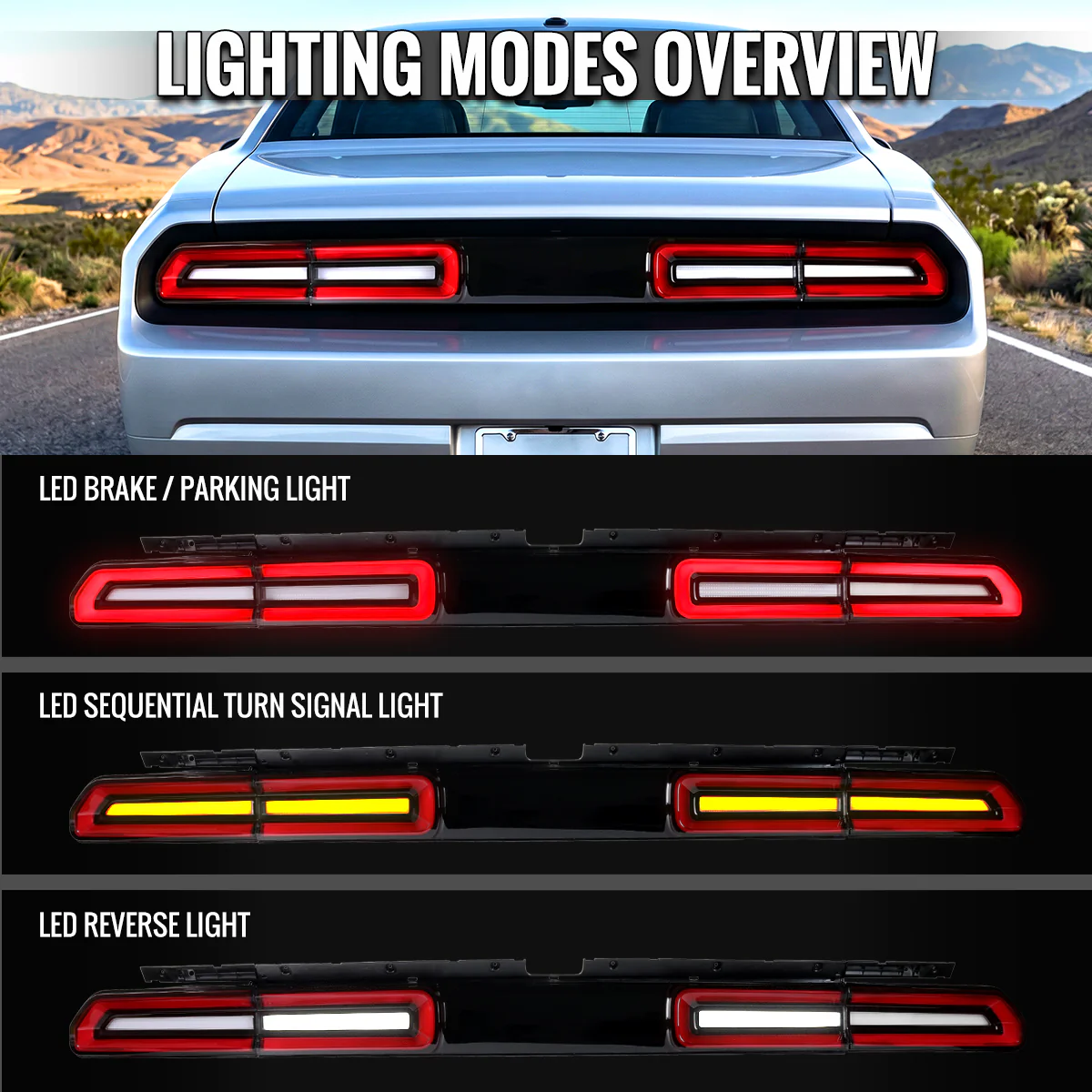 Spec-D LED Tail Lights for Dodge Challenger (2008-2014) Flowing Sequential Turn Signals - Clear or Red Lens - Image 5