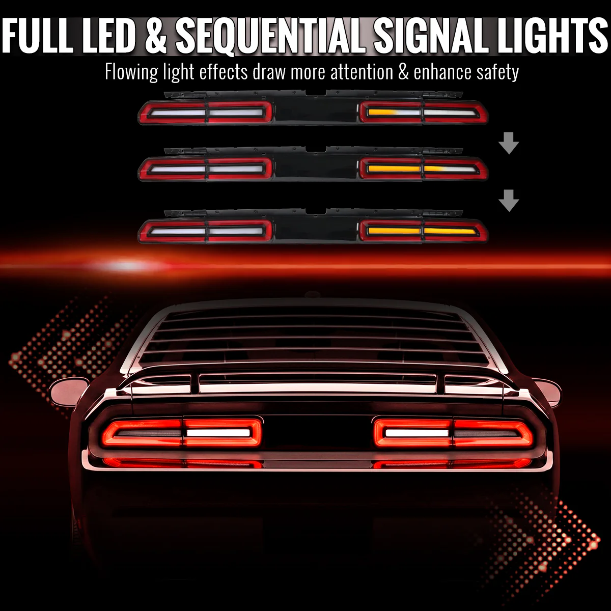 Spec-D LED Tail Lights for Dodge Challenger (2008-2014) Flowing Sequential Turn Signals - Clear or Red Lens - Image 6