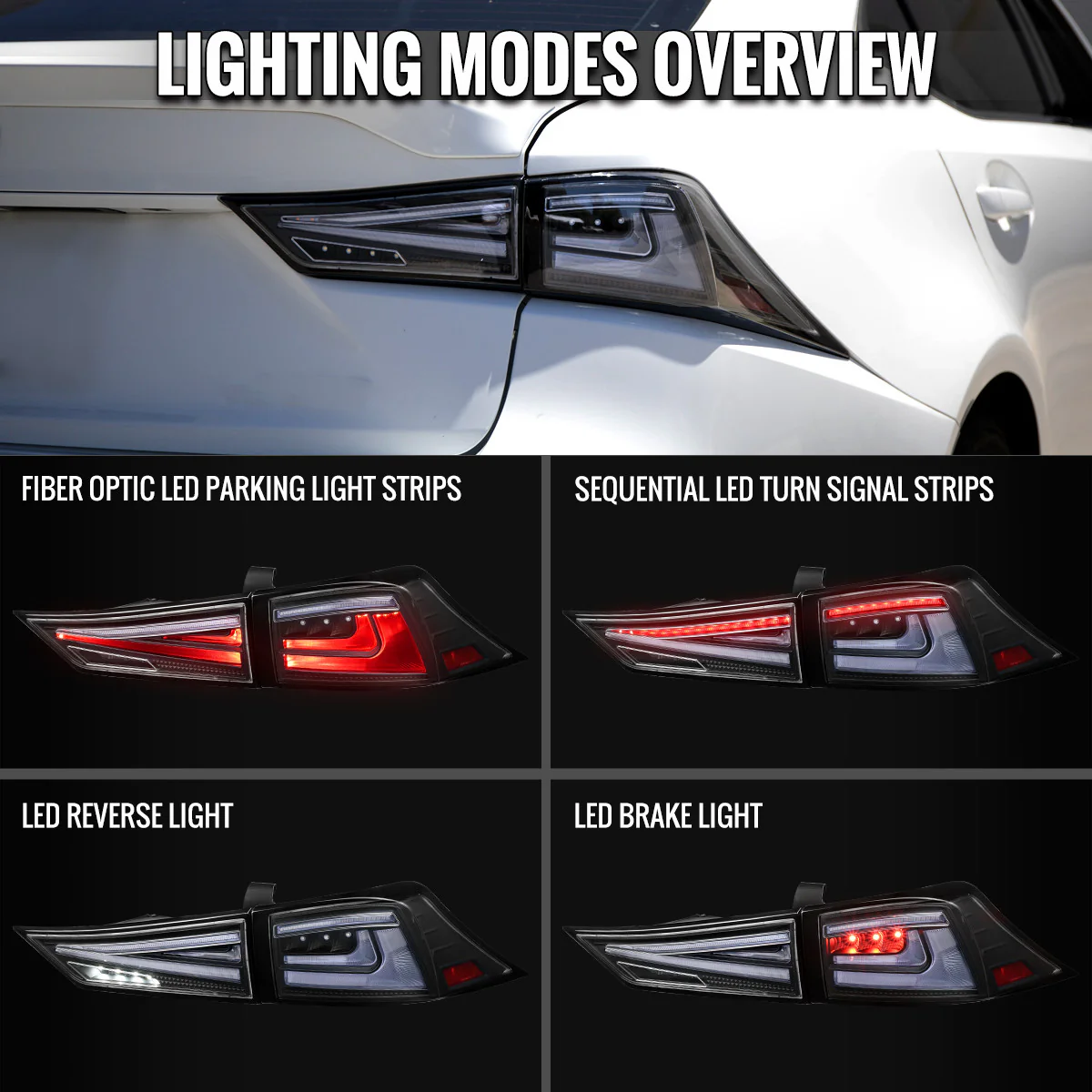 Spec-D Full LED Tail Lights for Lexus IS250 & IS350 (2014-2017) Sequential Turn Signals - Black - Clear or Smoked Lens - Image 13