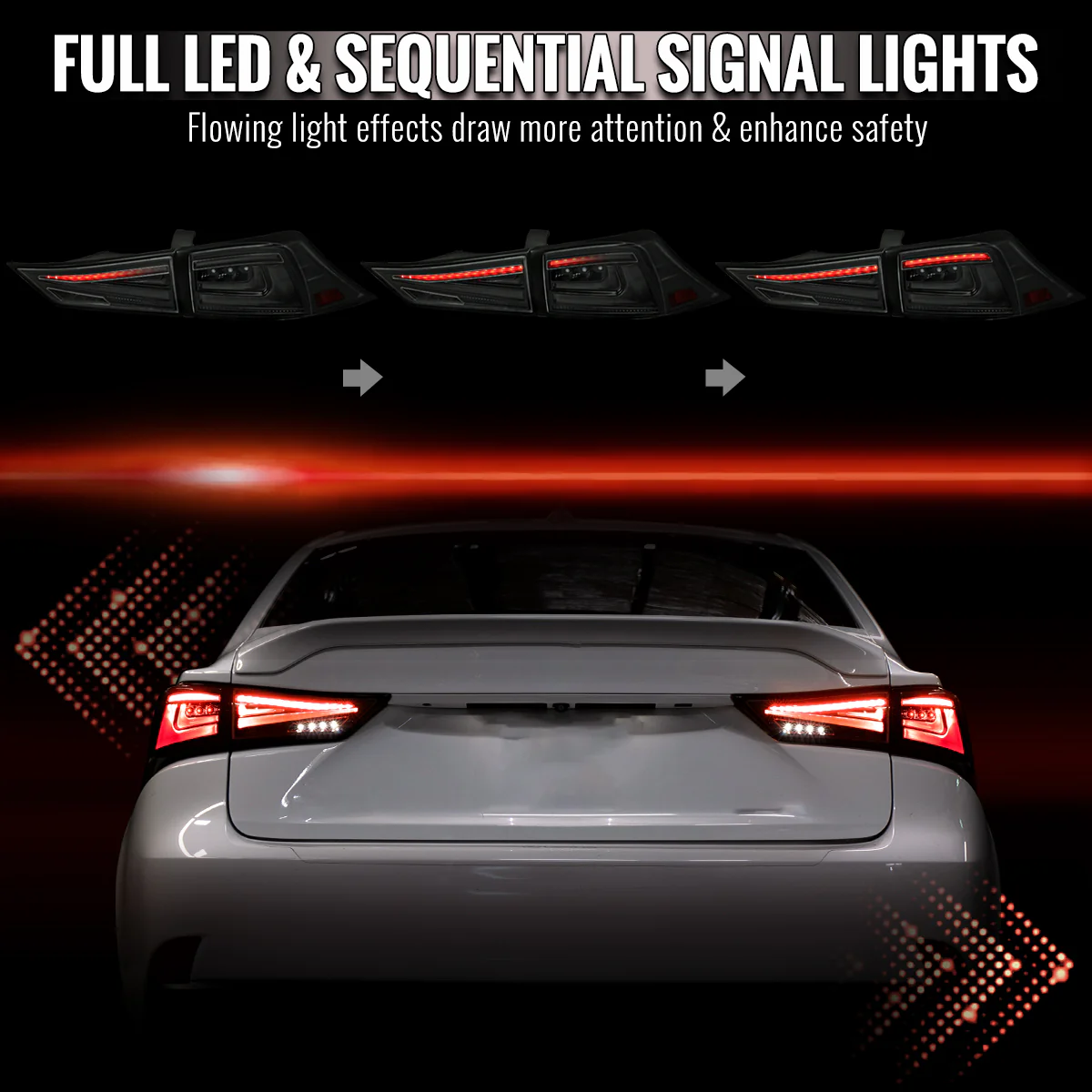 Spec-D Full LED Tail Lights for Lexus IS250 & IS350 (2014-2017) Sequential Turn Signals - Black - Clear or Smoked Lens - Image 6