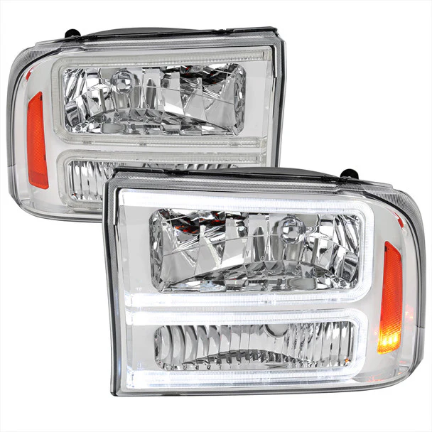 Spec-D Headlights Ford F250 F350 F450 F550 Superduty (99-04) Excursion (00-04) Euro Style OEM Replacement w/ Black or Chrome Housing