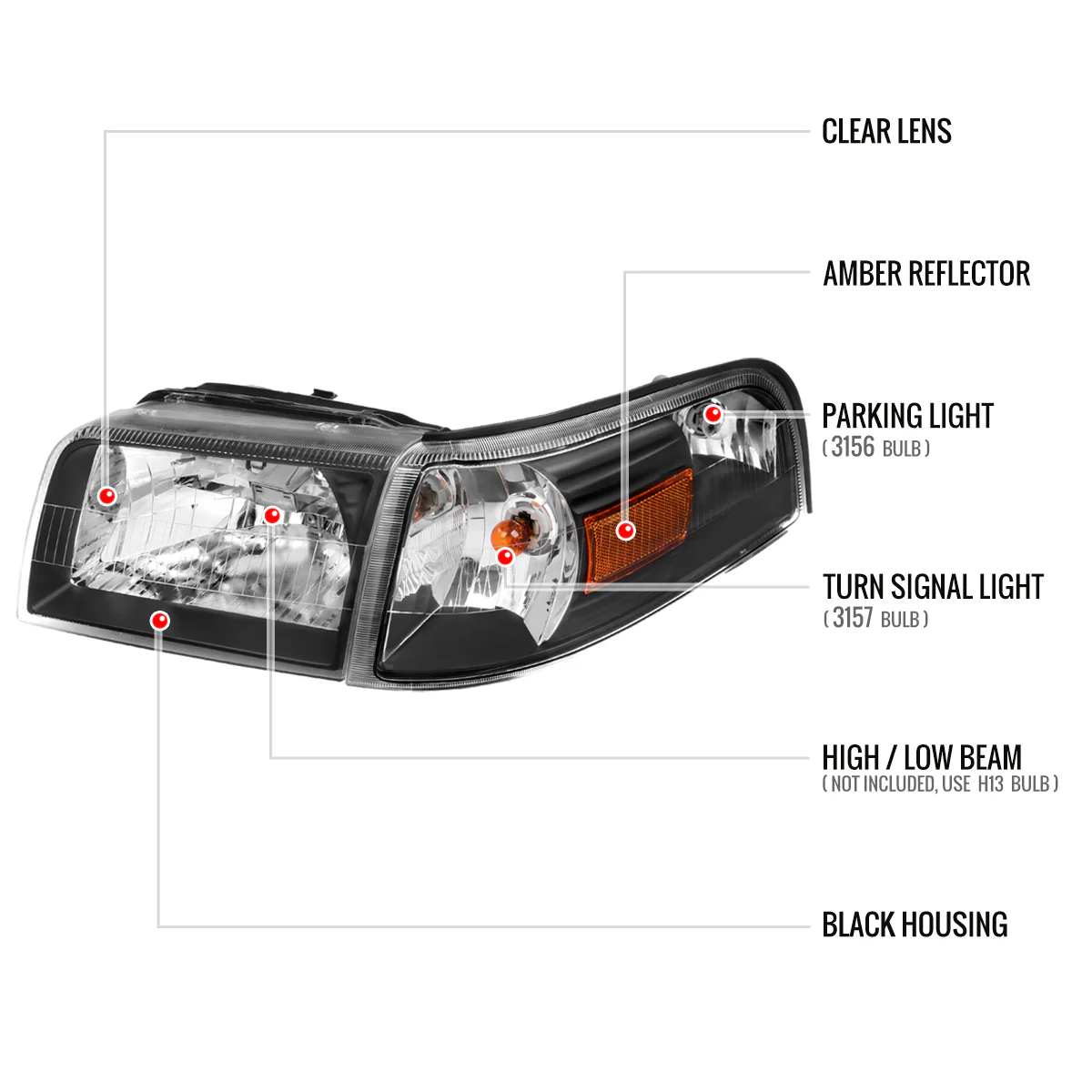 Spec-D OEM Replacement Headlights Mercury Grand Marquis (06-11) Black or Chrome w/ Amber - Image 3