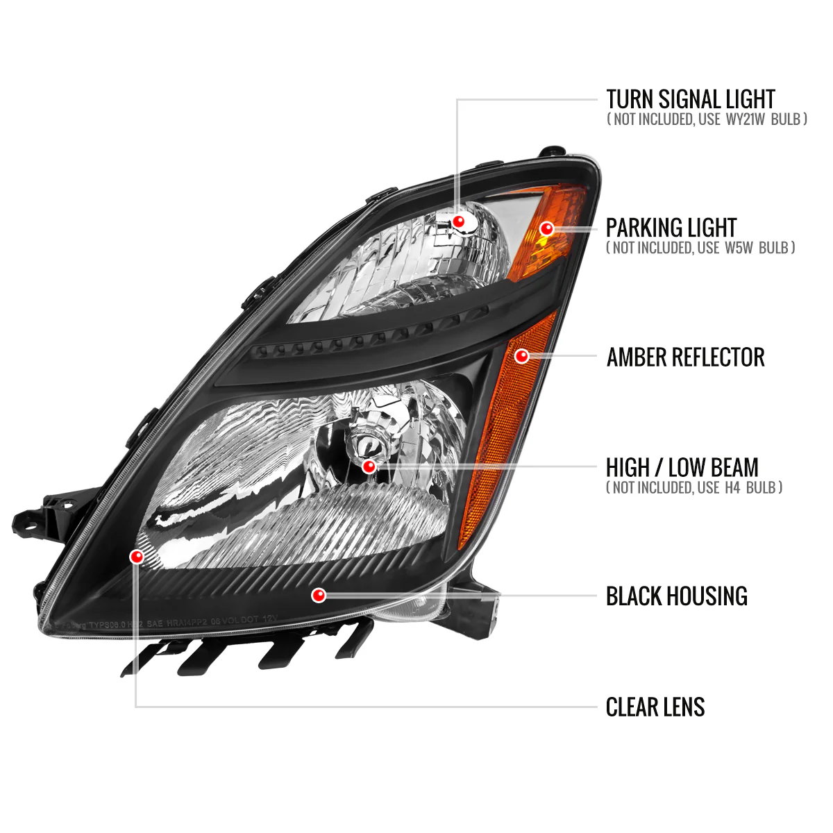 Spec-D OEM Replacement Headlights Toyota Prius (06-09) Matte Black or Chrome - Image 6
