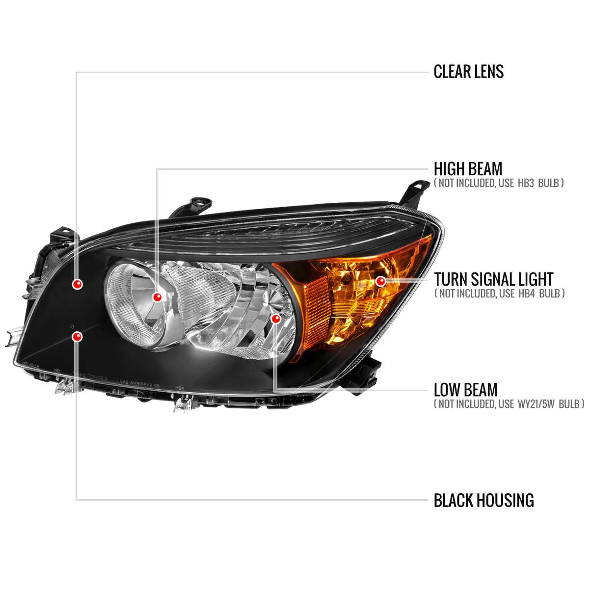 Spec-D OEM Replacement Headlights Toyota RAV4 (06-08) Base or Limited - Black / Smoked / Clear - Image 2