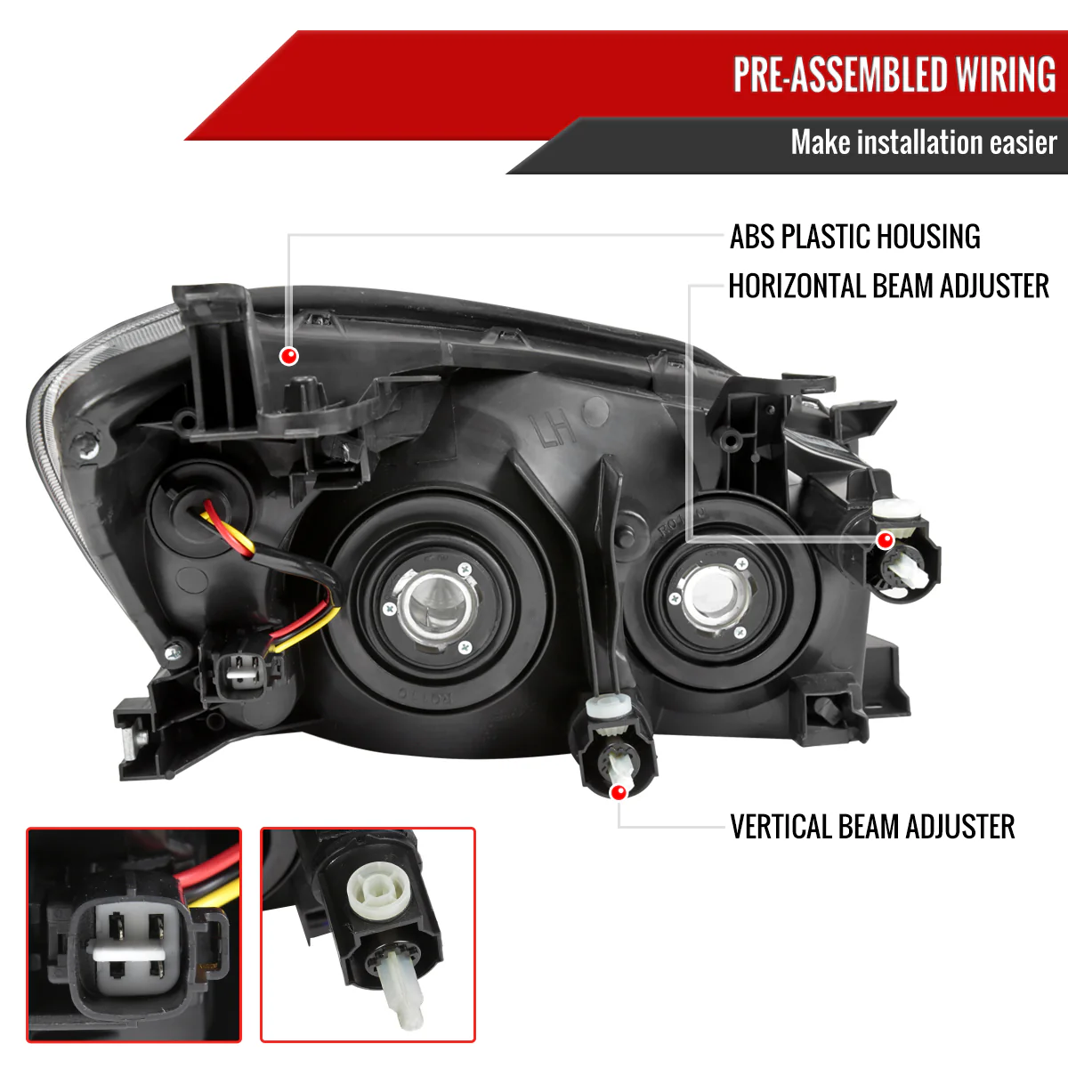 Spec-D OEM Replacement Headlights Toyota RAV4 (06-08) Base or Limited - Black / Smoked / Clear - Image 7