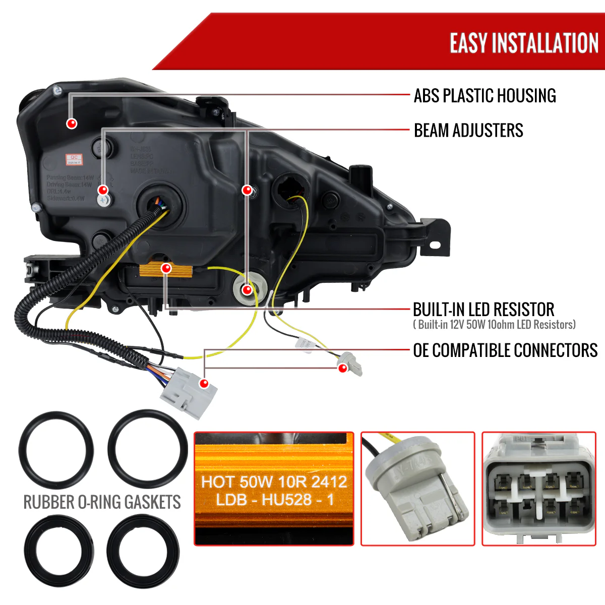 Spec-D Projector Full LED Headlights Lexus IS250 / IS350 (2014-2016) Chrome / Gloss Black / Matte Black Housing - Image 13