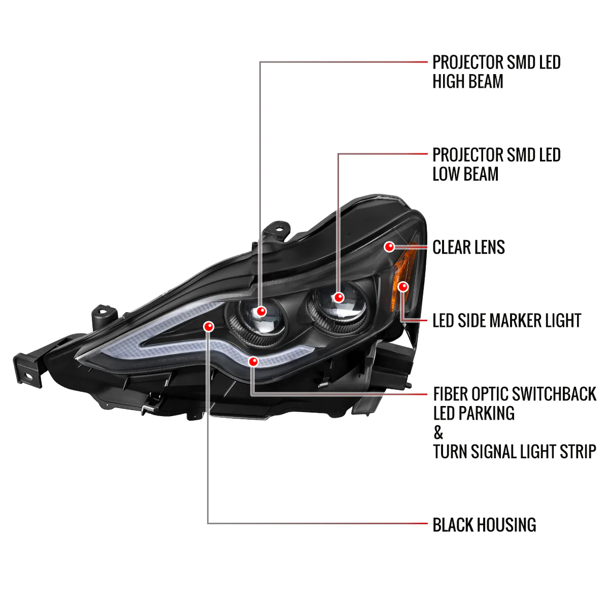 Spec-D Projector Full LED Headlights Lexus IS250 / IS350 (2014-2016) Chrome / Gloss Black / Matte Black Housing - Image 14