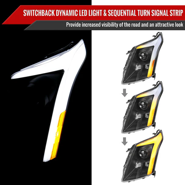 Spec-D Projector Headlights Cadillac SRX (10-16) w/ Switchback Sequential Turn Signal FULL LED Bar - Image 12