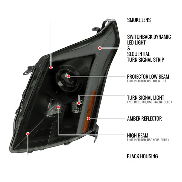 Spec-D Projector Headlights Cadillac SRX (10-16) w/ Switchback Sequential Turn Signal FULL LED Bar - Image 30