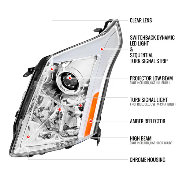 Spec-D Projector Headlights Cadillac SRX (10-16) w/ Switchback Sequential Turn Signal FULL LED Bar - Image 8