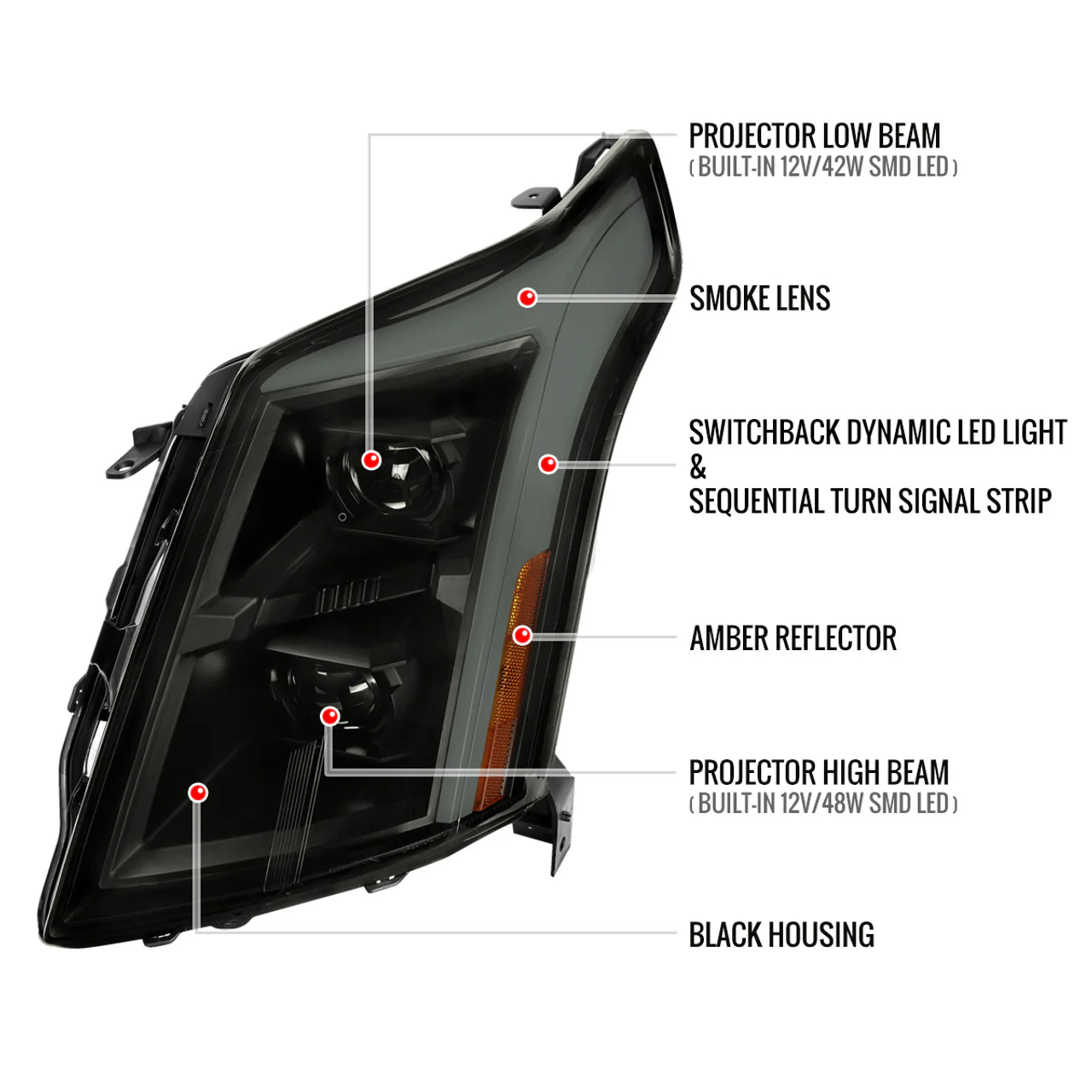 Spec-D Projector FULL LED Headlights Cadillac SRX (10-16) w/ Switchback Sequential Turn Signal - Image 10
