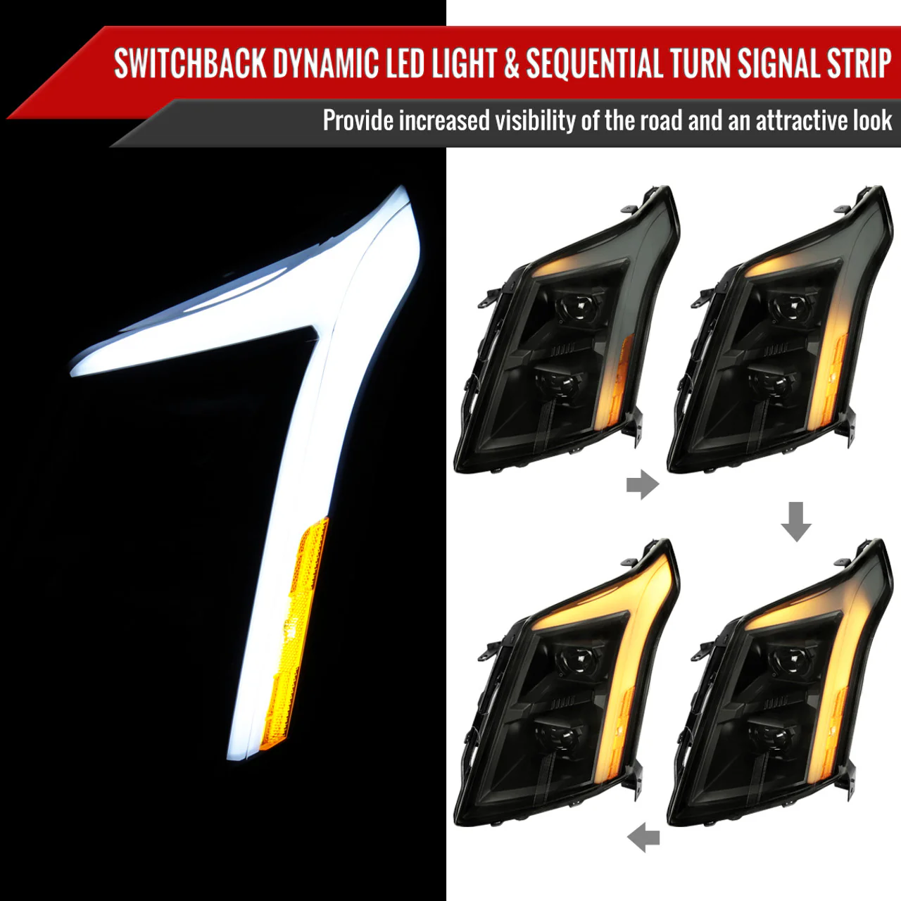 Spec-D Projector FULL LED Headlights Cadillac SRX (10-16) w/ Switchback Sequential Turn Signal - Image 6
