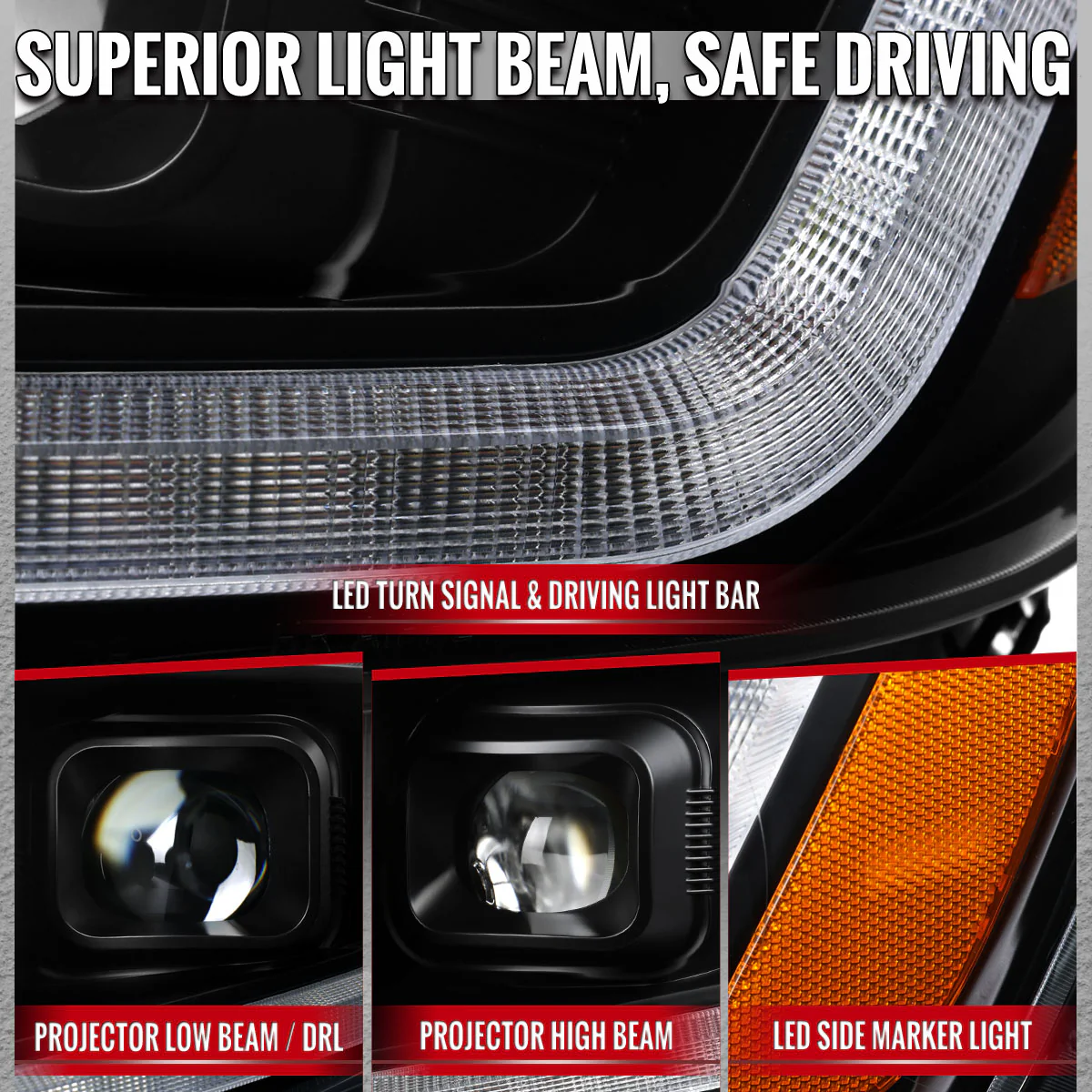 Spec-D Projector Headlights Chevy Colorado (2015-2022) Sequential Or Non-Sequential LED Bar - Black Or Chrome - Image 11
