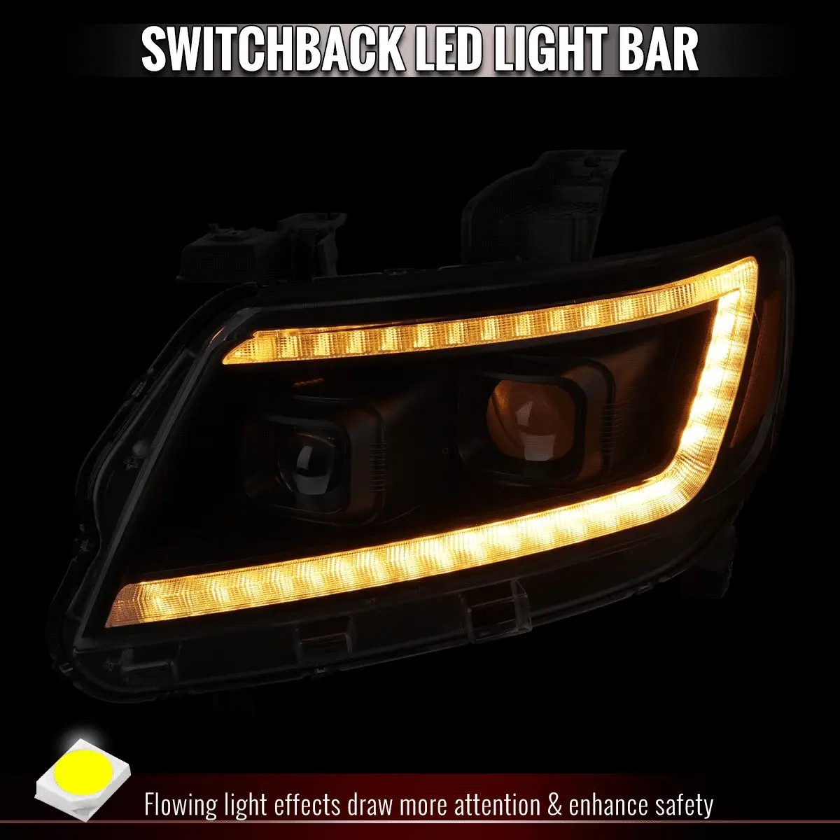 Spec-D Projector Headlights Chevy Colorado (2015-2022) Sequential Or Non-Sequential LED Bar - Black Or Chrome - Image 8