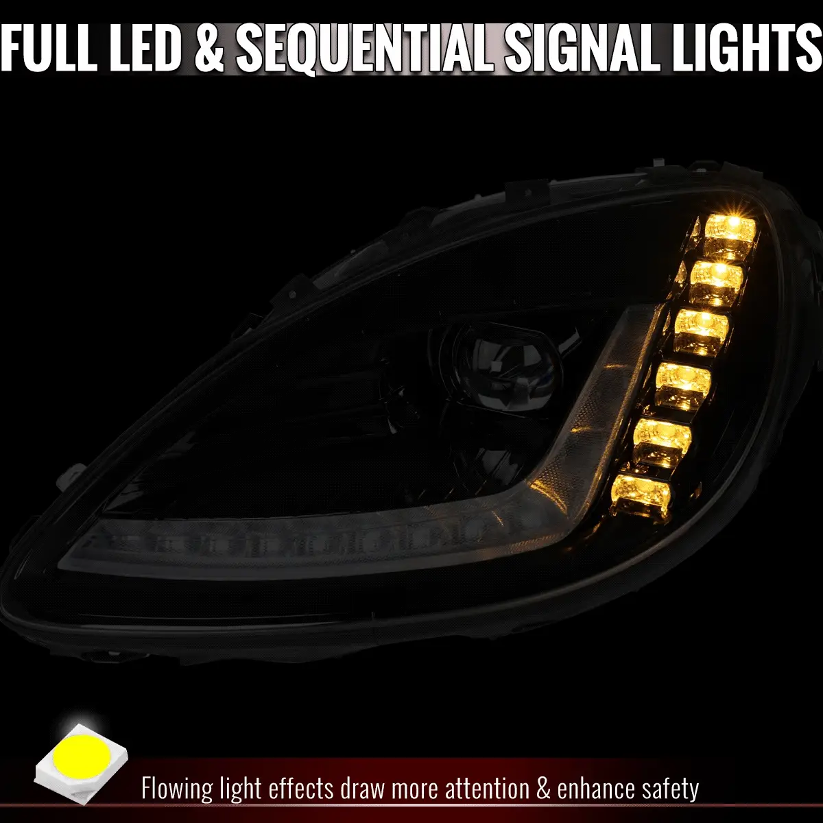 Spec-D Projector LED Headlights for Chevy Corvette C6 (2005-2013) C7 Design with Sequential Turn Signals - Black C7 - Image 3