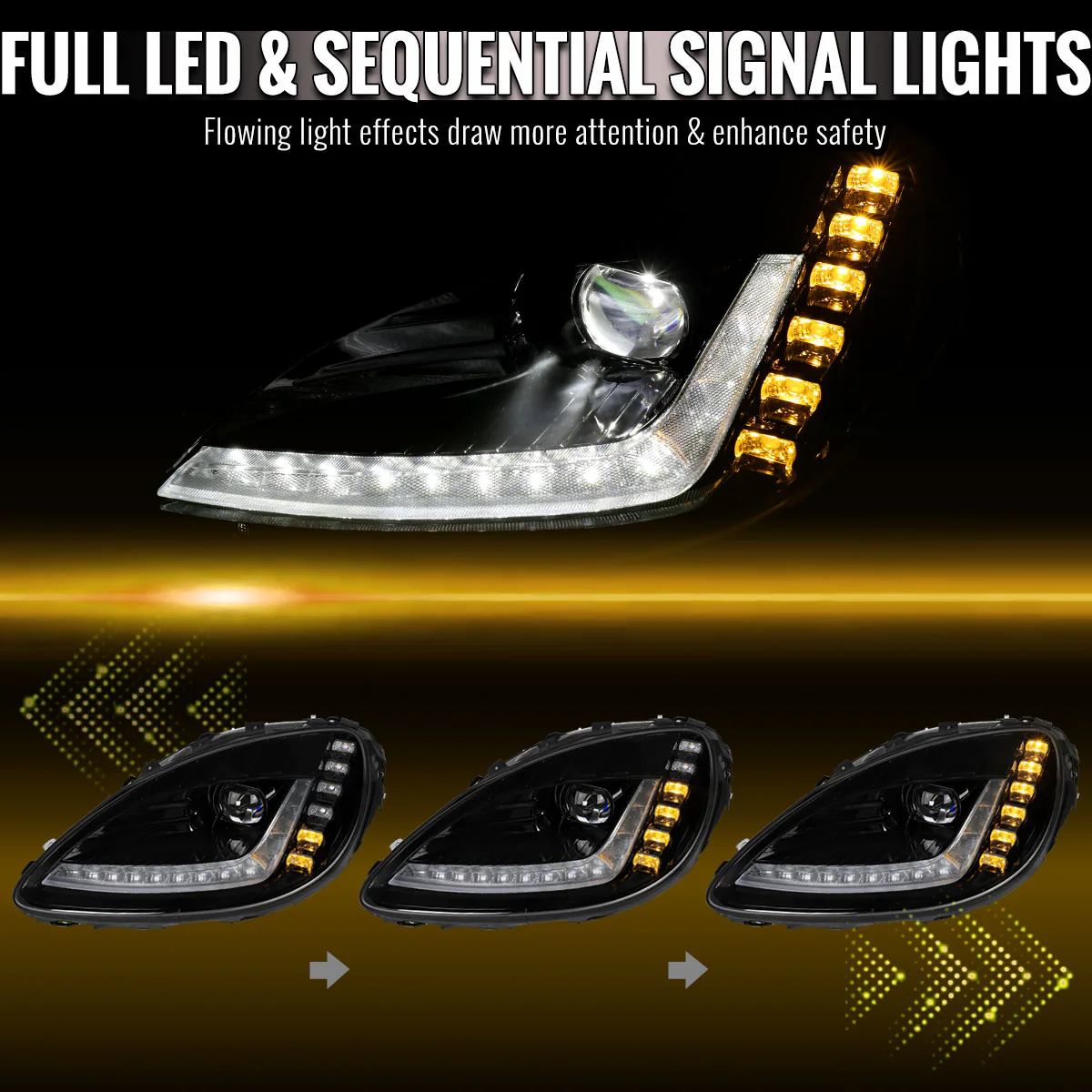 Spec-D Projector LED Headlights for Chevy Corvette C6 (2005-2013) C7 Design with Sequential Turn Signals - Black C7 - Image 4