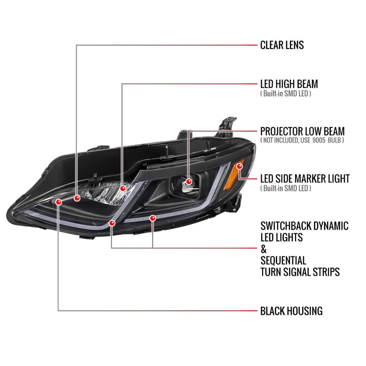 Spec-D Projector Headlights Chevy Malibu (2019-2024) Switchback w/ Sequential LED Turn Signals - Image 10