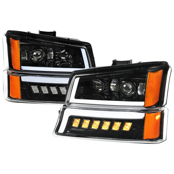 Spec-D Projector Headlights Chevy Silverado (03-07) Avalanche (02-06) DRL Headlights w/ Bumper Lights - Black