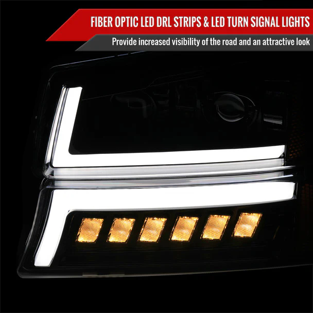 Spec-D Projector Headlights Chevy Silverado (03-07) Avalanche (02-06) DRL Headlights w/ Bumper Lights - Black - Image 2