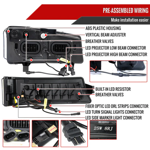 Spec-D Projector Headlights Chevy Silverado (03-07) Avalanche (02-06) DRL Headlights w/ Bumper Lights - Black - Image 7
