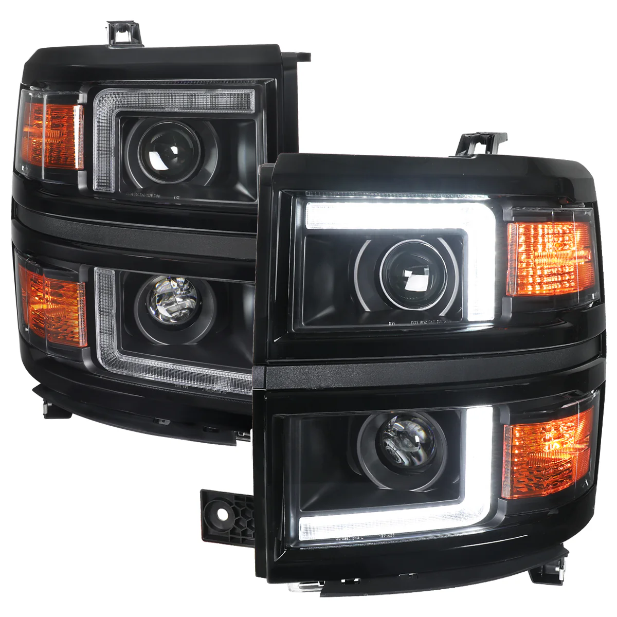 Spec-D Projector Headlights Chevy Silverado 1500 (2014-2015) LED DRL Bars - Matte Black / Chrome