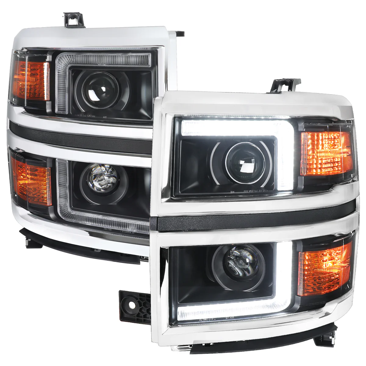 Spec-D Projector Headlights Chevy Silverado 1500 (2014-2015) LED DRL Bars - Matte Black / Chrome - Image 2