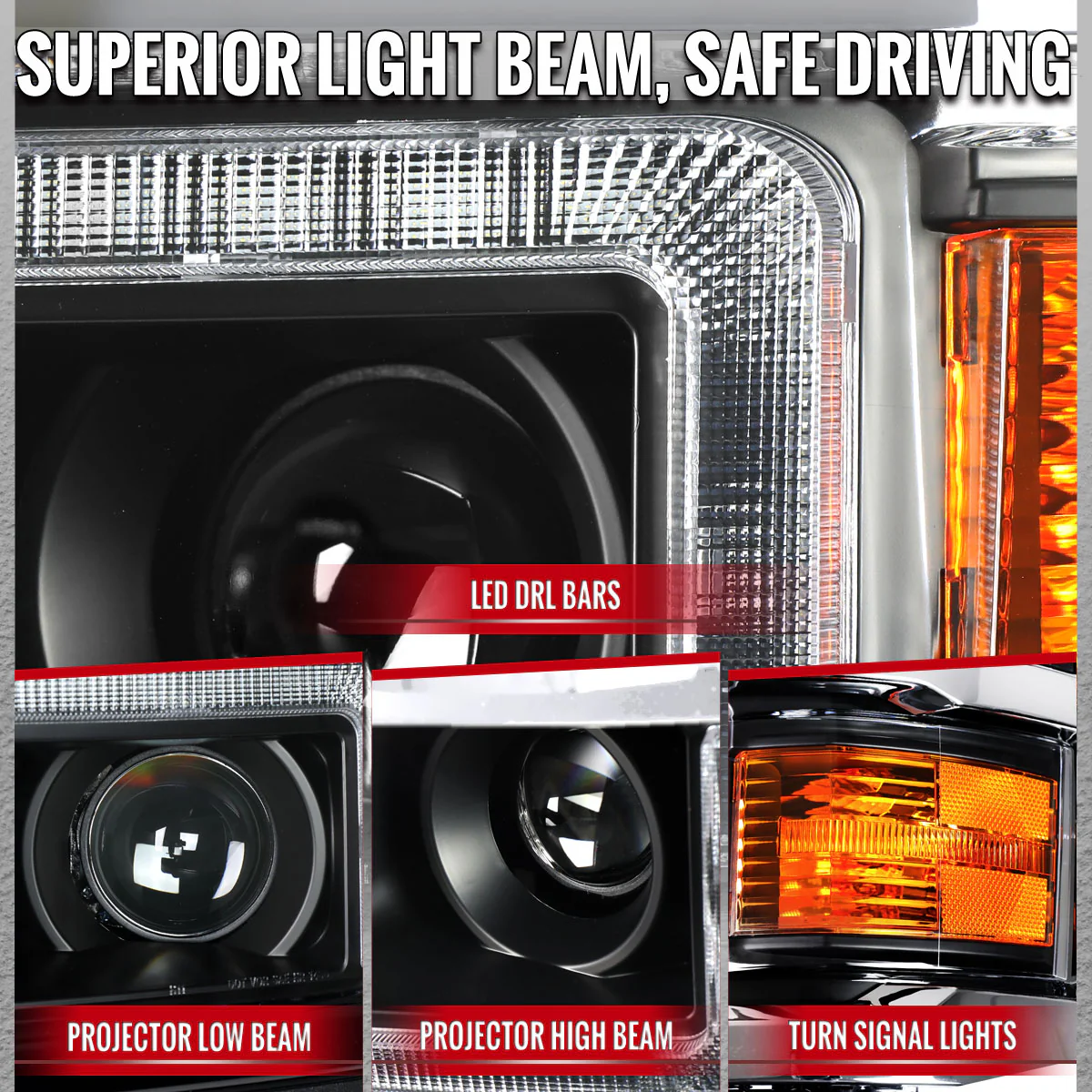 Spec-D Projector Headlights Chevy Silverado 1500 (2014-2015) LED DRL Bars - Matte Black / Chrome - Image 4