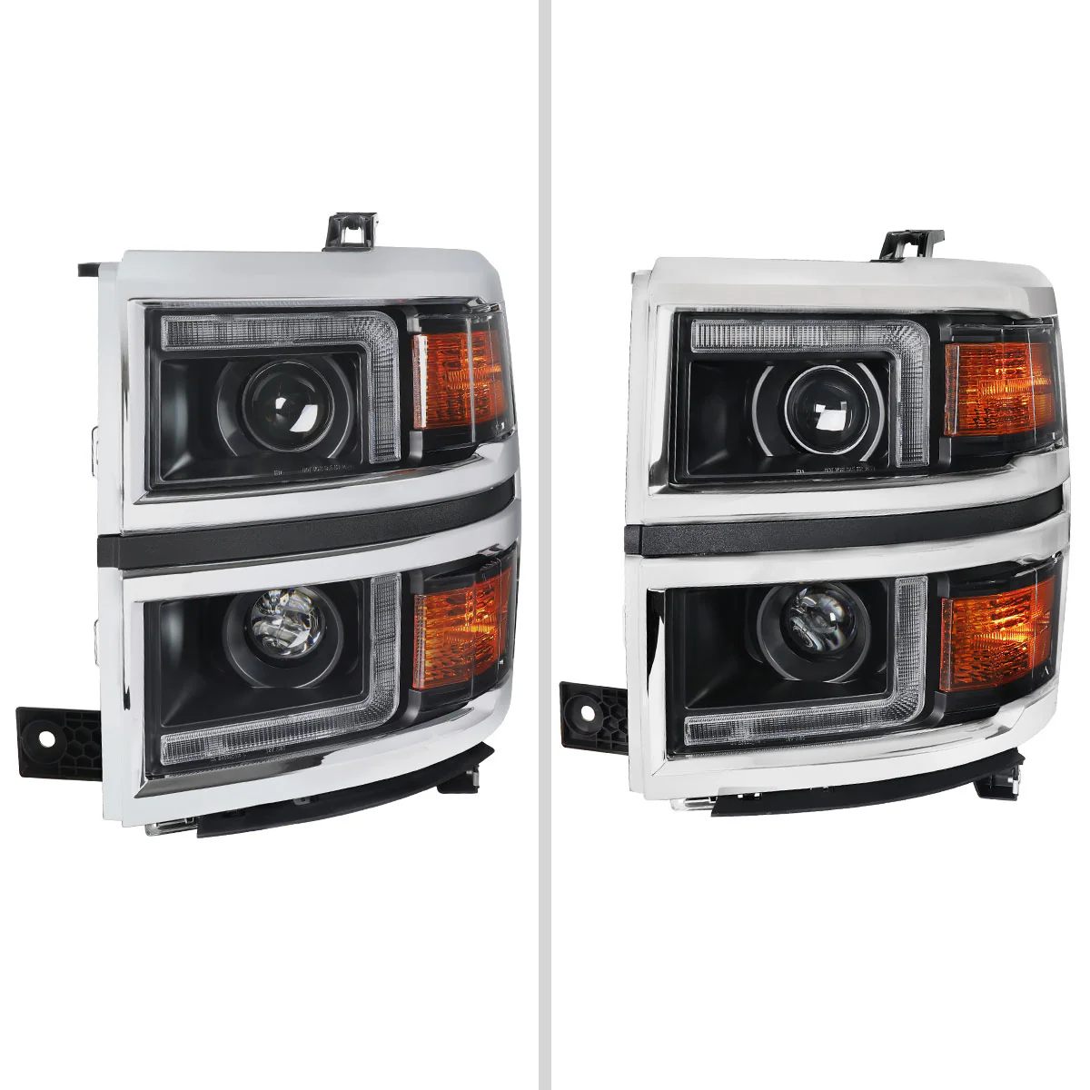 Spec-D Projector Headlights Chevy Silverado 1500 (2014-2015) LED DRL Bars - Matte Black / Chrome - Image 9